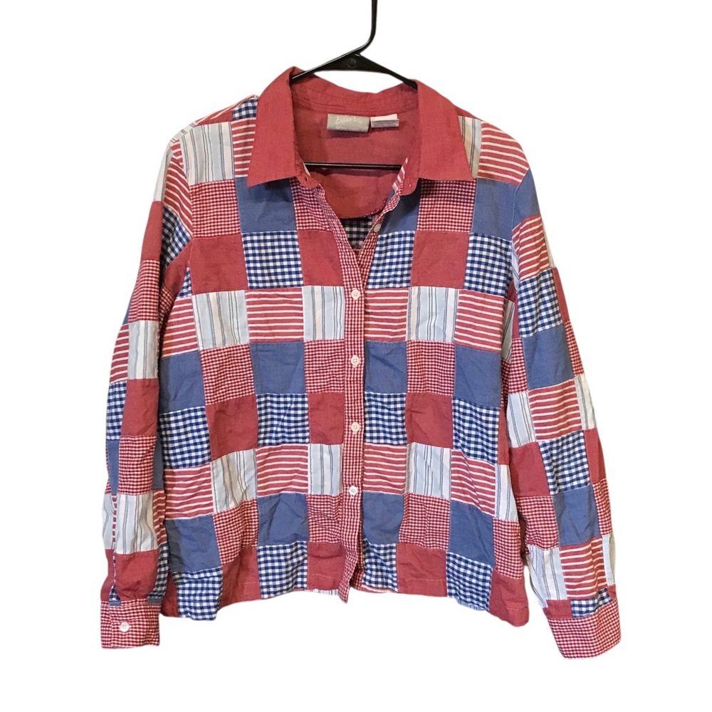 Blair patchwork grandma core button up shirt women XL red blue gingham Cotton